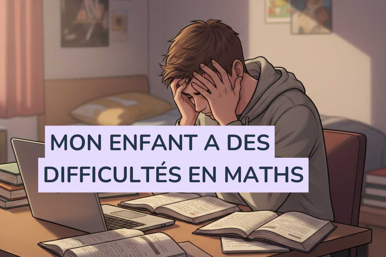 Illustration d’un élève de lycée rencontrant des difficultés en mathématiques et bénéficiant d’un accompagnement structuré pour progresser, comprendre ses erreurs et améliorer ses résultats grâce à une méthode de travail efficace et à des outils éducatifs comme Tutobac.