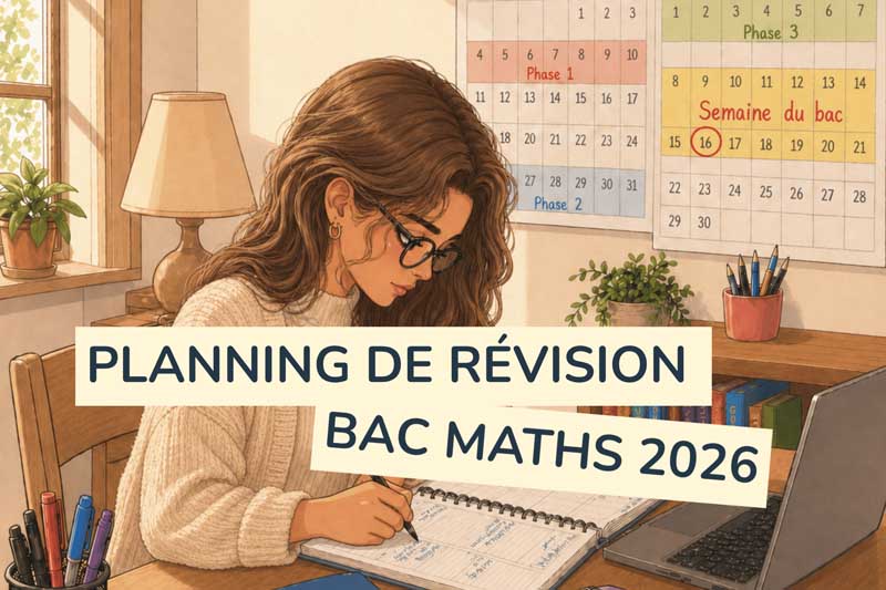 Lycéen révisant les mathématiques avec un planning de révision du bac, illustrant l’organisation du travail, les exercices et la préparation efficace au bac de maths avec Tutobac.